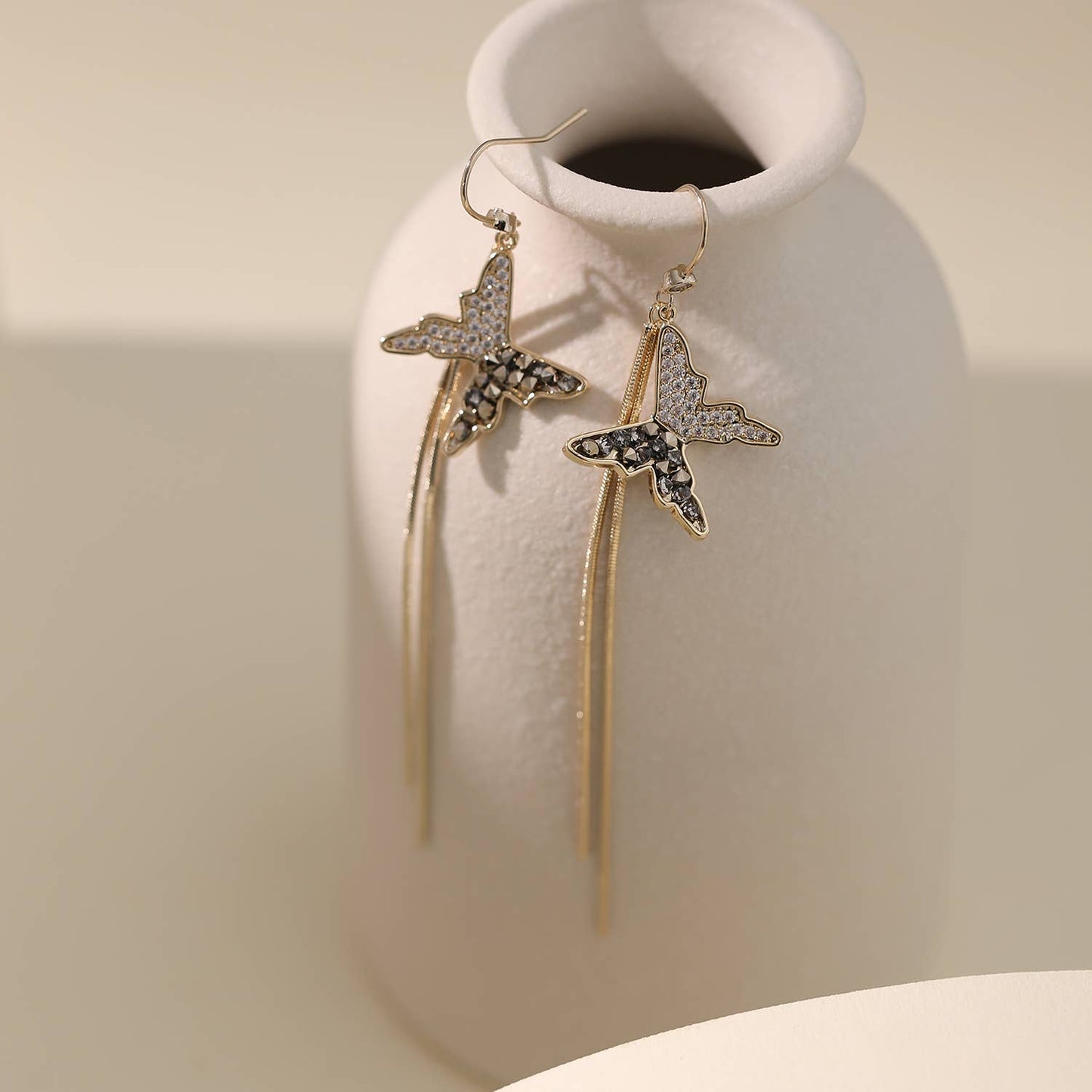 Butterfly Dangle Earrings with Rhinestone Design