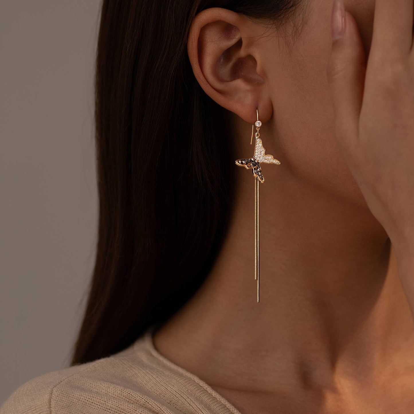 Butterfly Dangle Earrings with Rhinestone Design