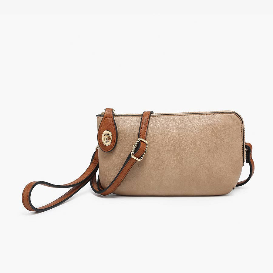Crossbody/Wristlet w/ Twist Lock Closure: Tan/Brown