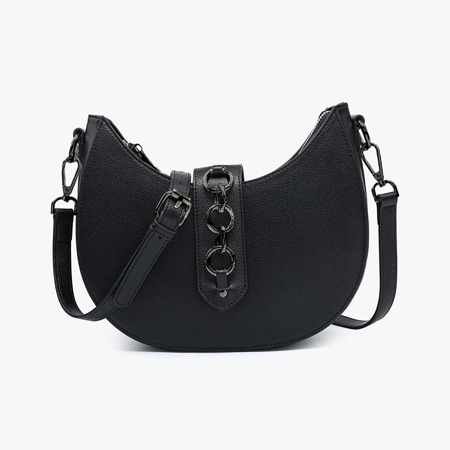 Half-Moon Crossbody w/ Metal Ring: Black
