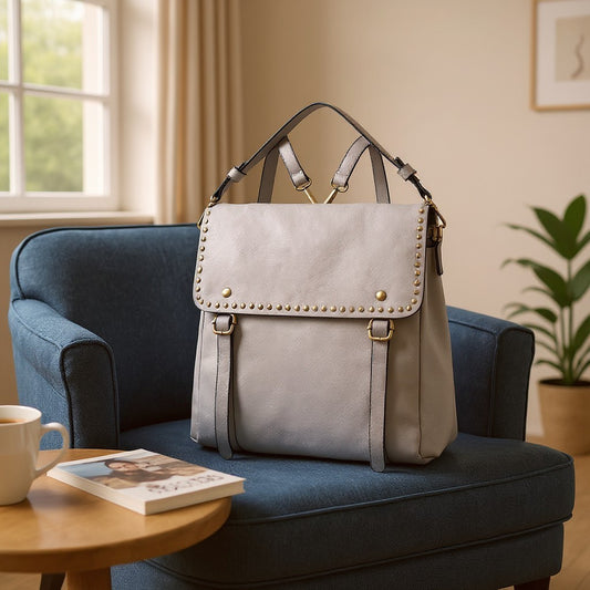 Indigo Backpack w/ Studded Details: Dusty Blue