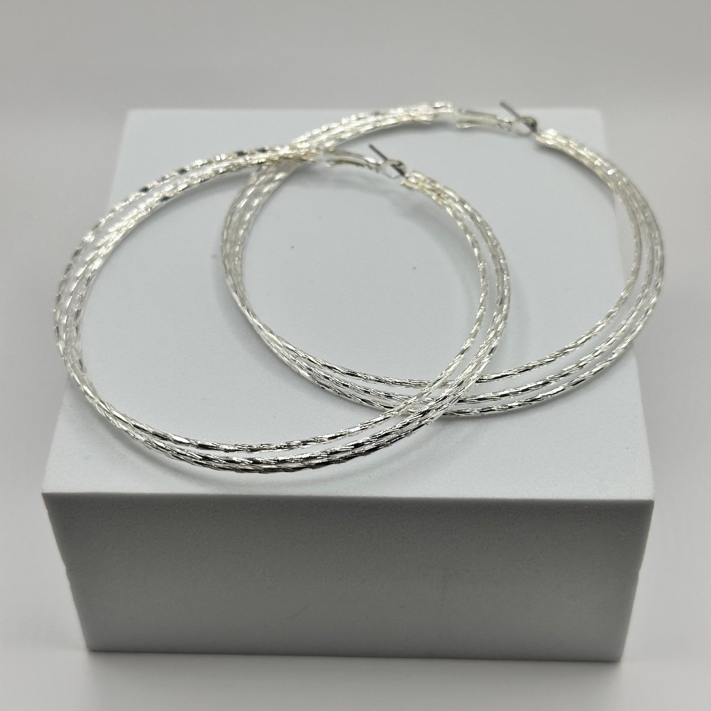 Tri-Loop Hinged Silver Hoops