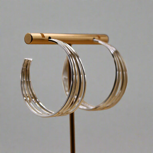 Layered Wire Hoop Earrings - Silver