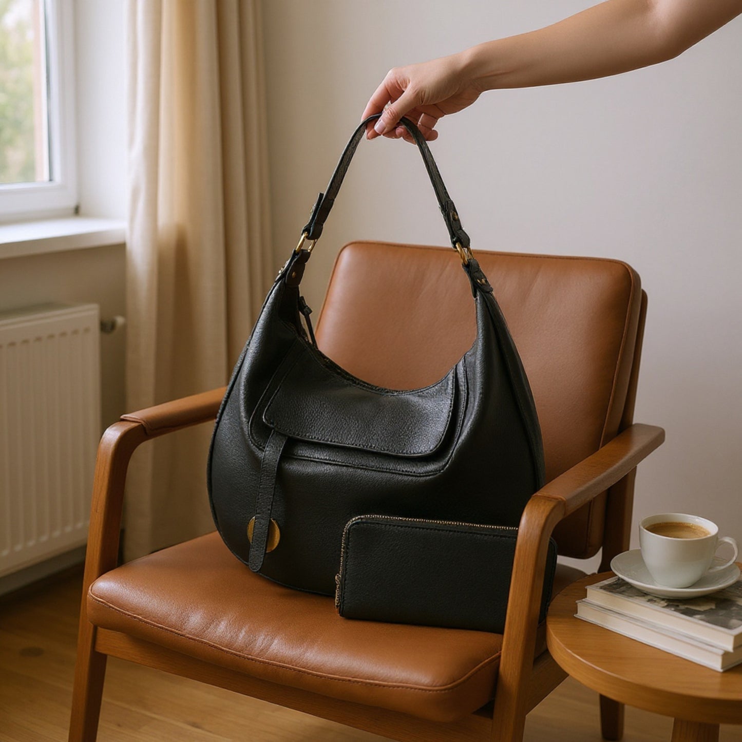 Ladies Satchel Purse Shoulder Bag: BLACK