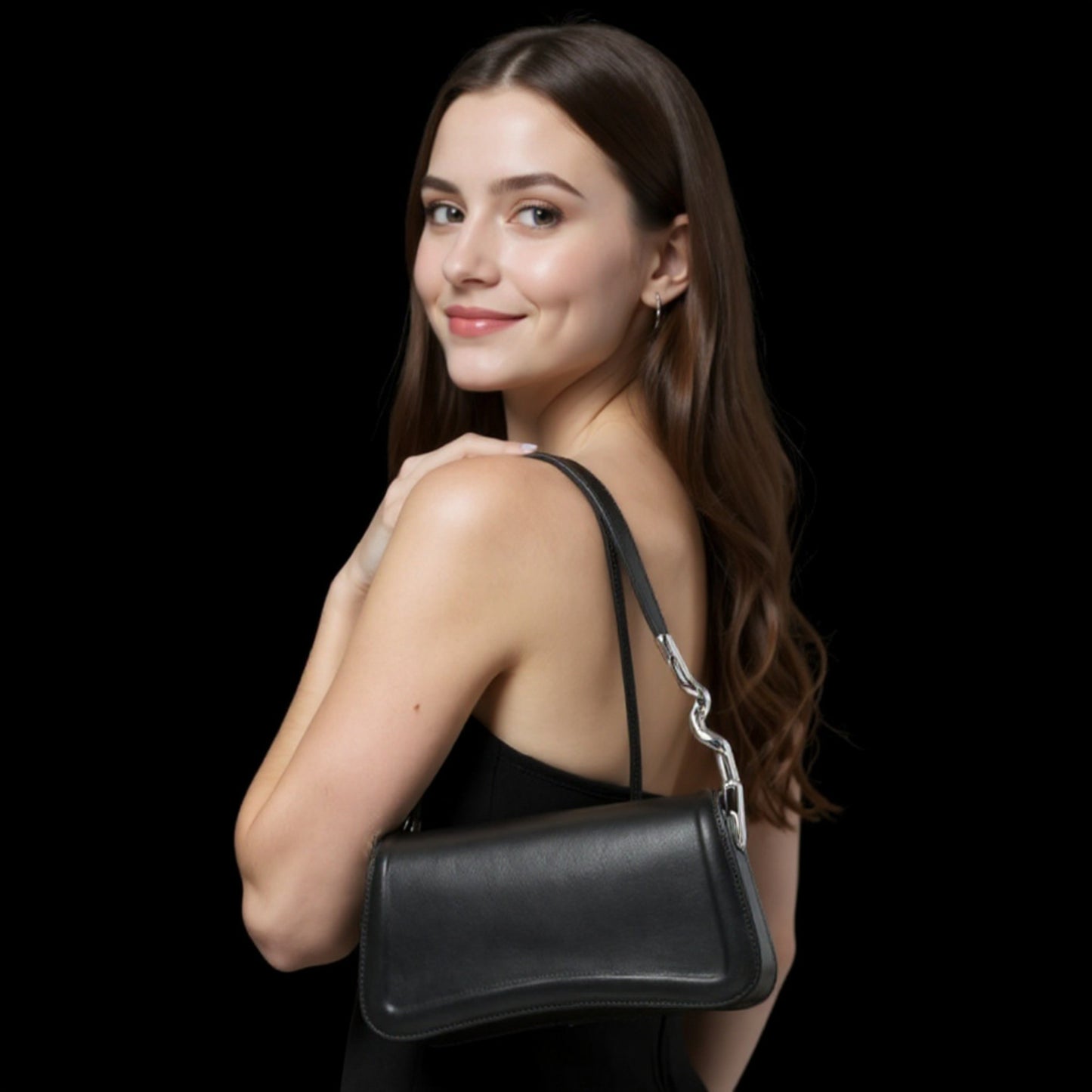 Toronto Detailed Edge Shoulder Bag: Black