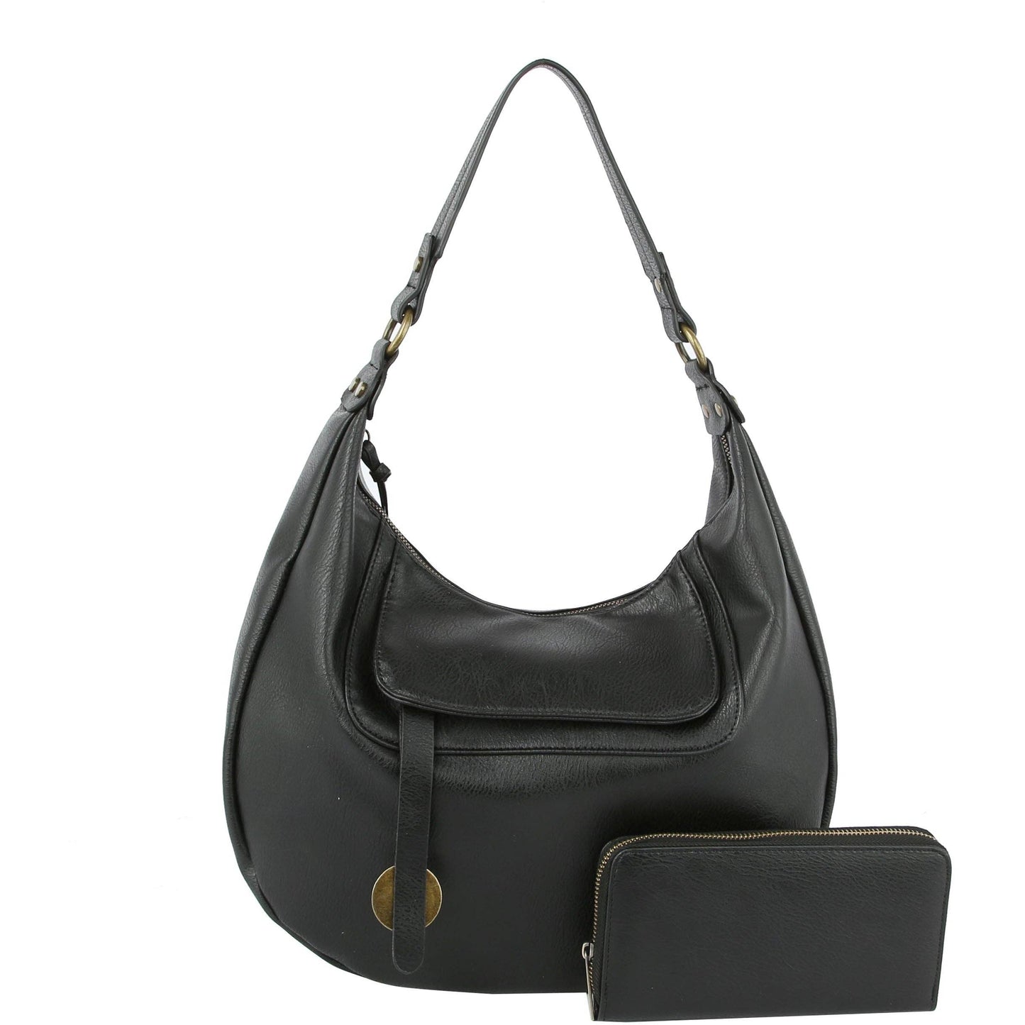 Ladies Satchel Purse Shoulder Bag: BLACK
