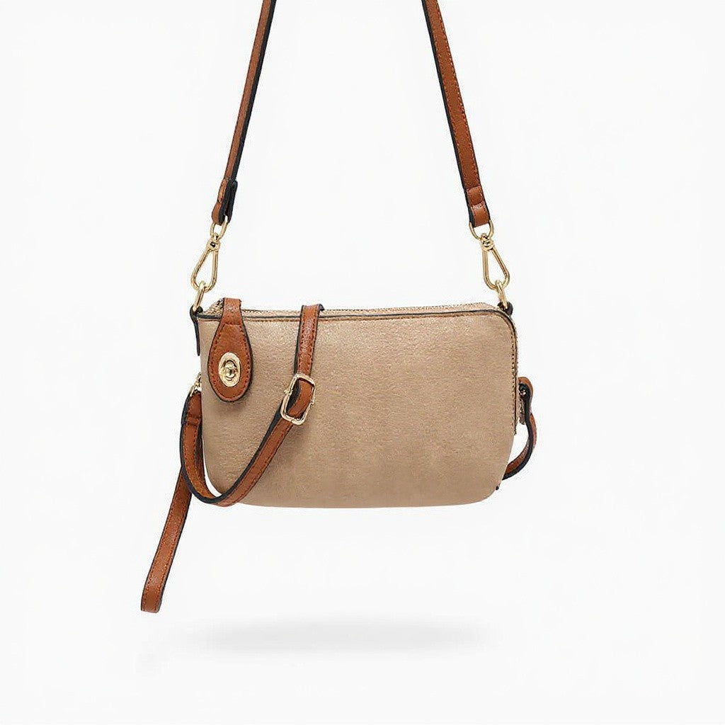 Crossbody/Wristlet w/ Twist Lock Closure: Tan/Brown