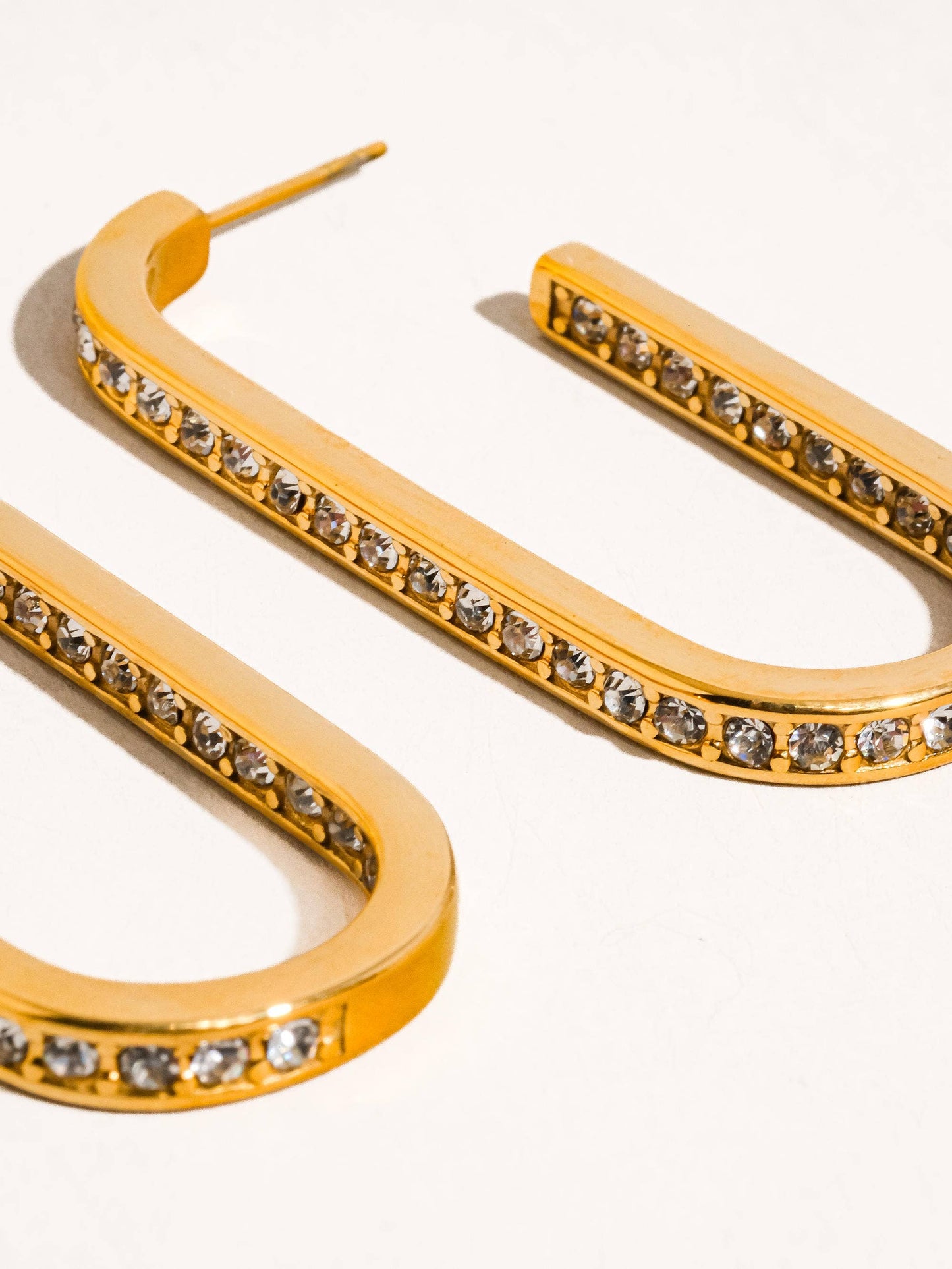 18K Gold Non-Tarnish U Hoop CZ Earring: Yellow Gold