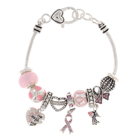 Breast Cancer Awareness Sliding Multi Charm Bracelet
