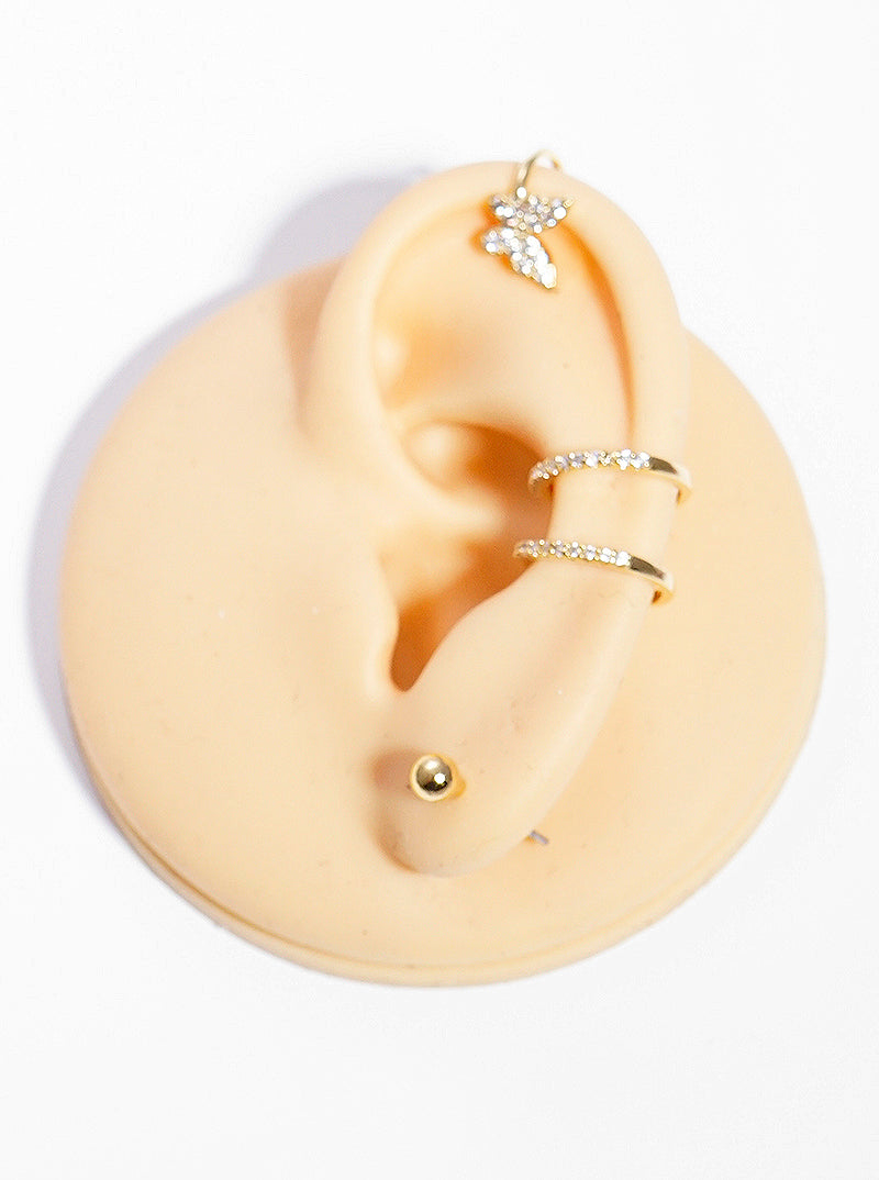 Gold Dipped Brass CZ Butterfly Ear Crawler with Ear Cuff and Huggie Hoop Earrings