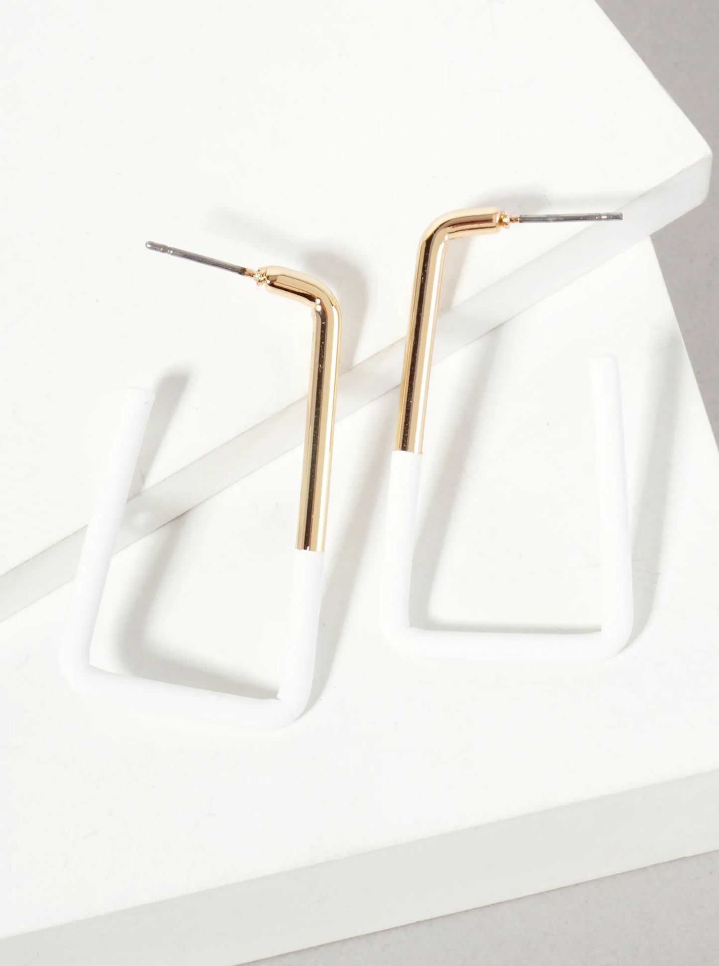 Rectangular Hoop Earrings - White