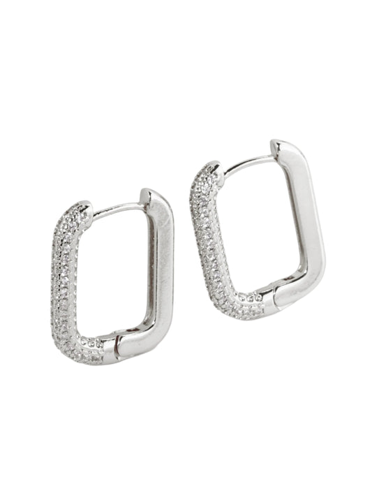 18K Gold Dipped Pave Rectangular Drop Huggie Hoop Earrings