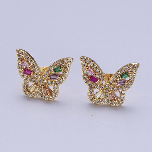 24K Gold Filled Micro Paved Clear Rainbow Butterfly