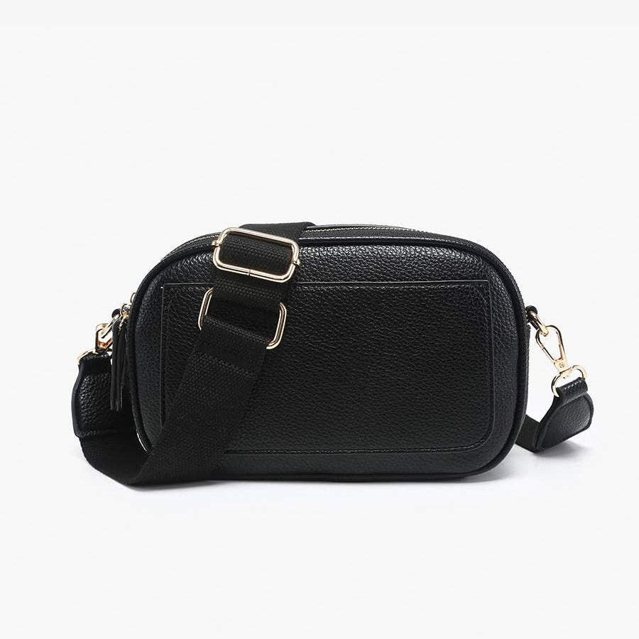 Dual Zip Crossbody w/ Slip Pocket: Black