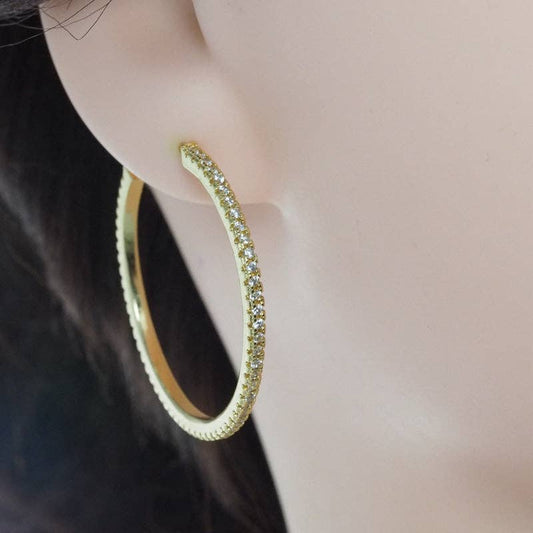 Gold Clear CZ Round Hoop Earring