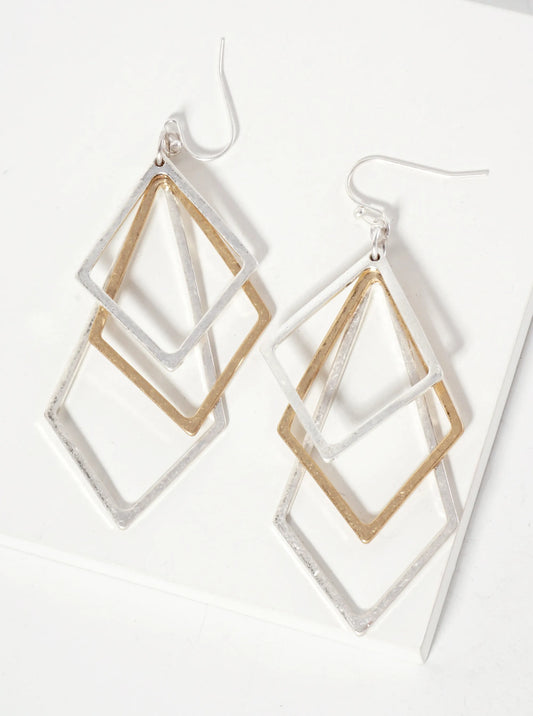 Three Diamond-Shape Dangle Earrings