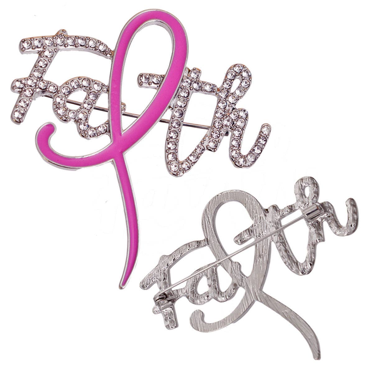 Pink Ribbon Silver Faith Brooch: Pink / Rhodium
