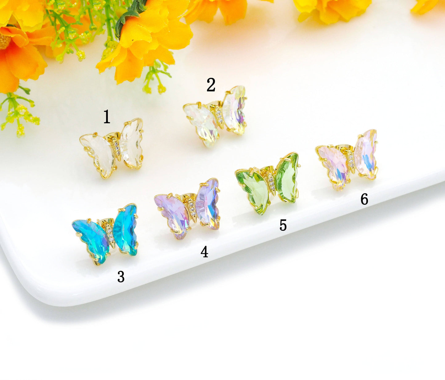 Crystal Butterfly Stud Earrings- Blue