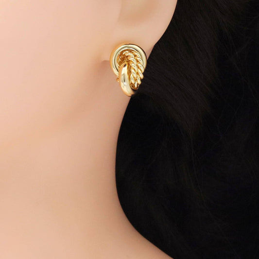 CZ Gold Chunky Twisted Round Ring Stud Earrings