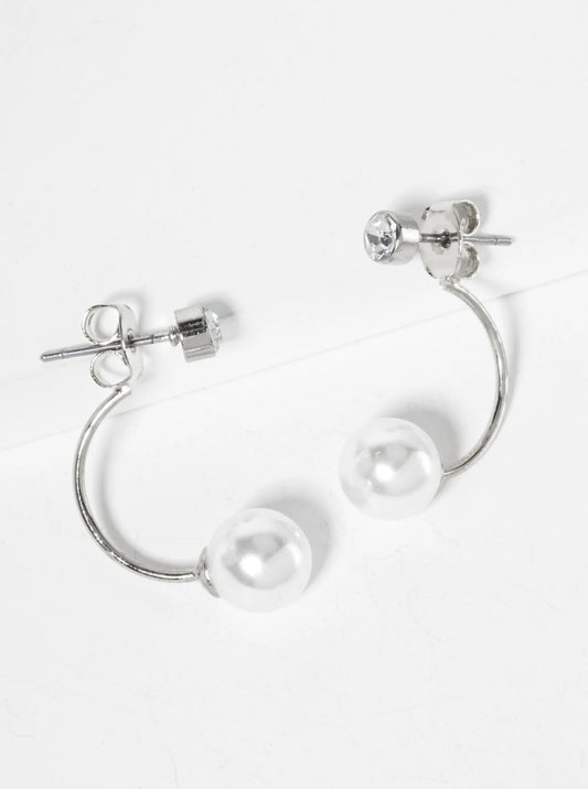 Minimalist Pearl Front-Back Earrings - Silver