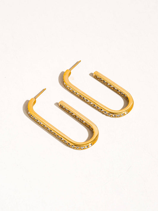 18K Gold Non-Tarnish U Hoop CZ Earring: Yellow Gold