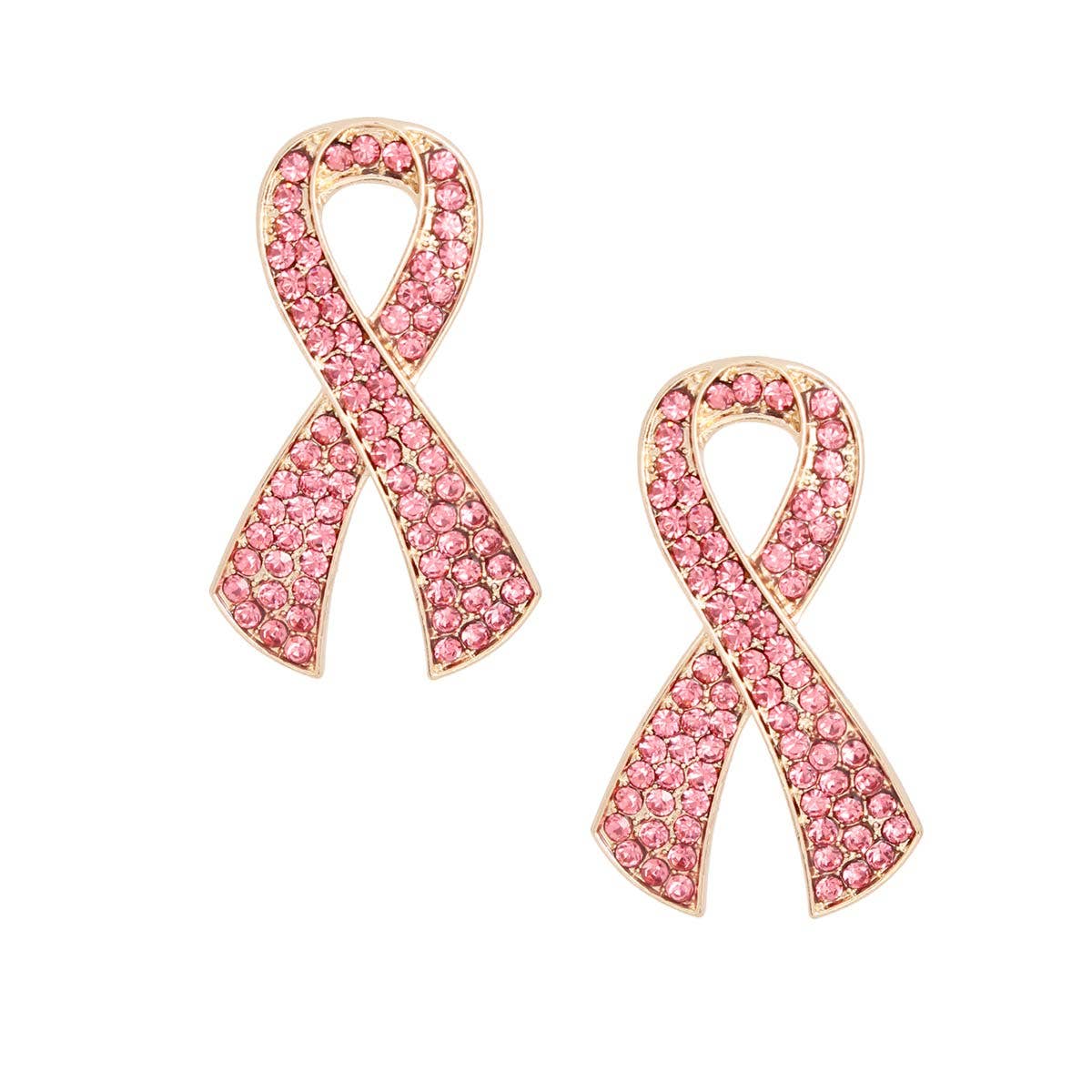 Gold Pink Ribbon Stud Earrings: Pink / Gold / 2 x 1.25 inches