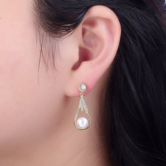 White Pearl Stud Earring with Tear Drop