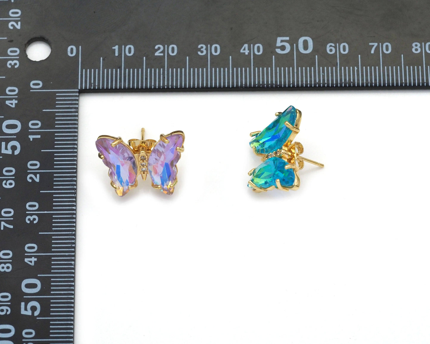 Crystal Butterfly Stud Earrings- Blue