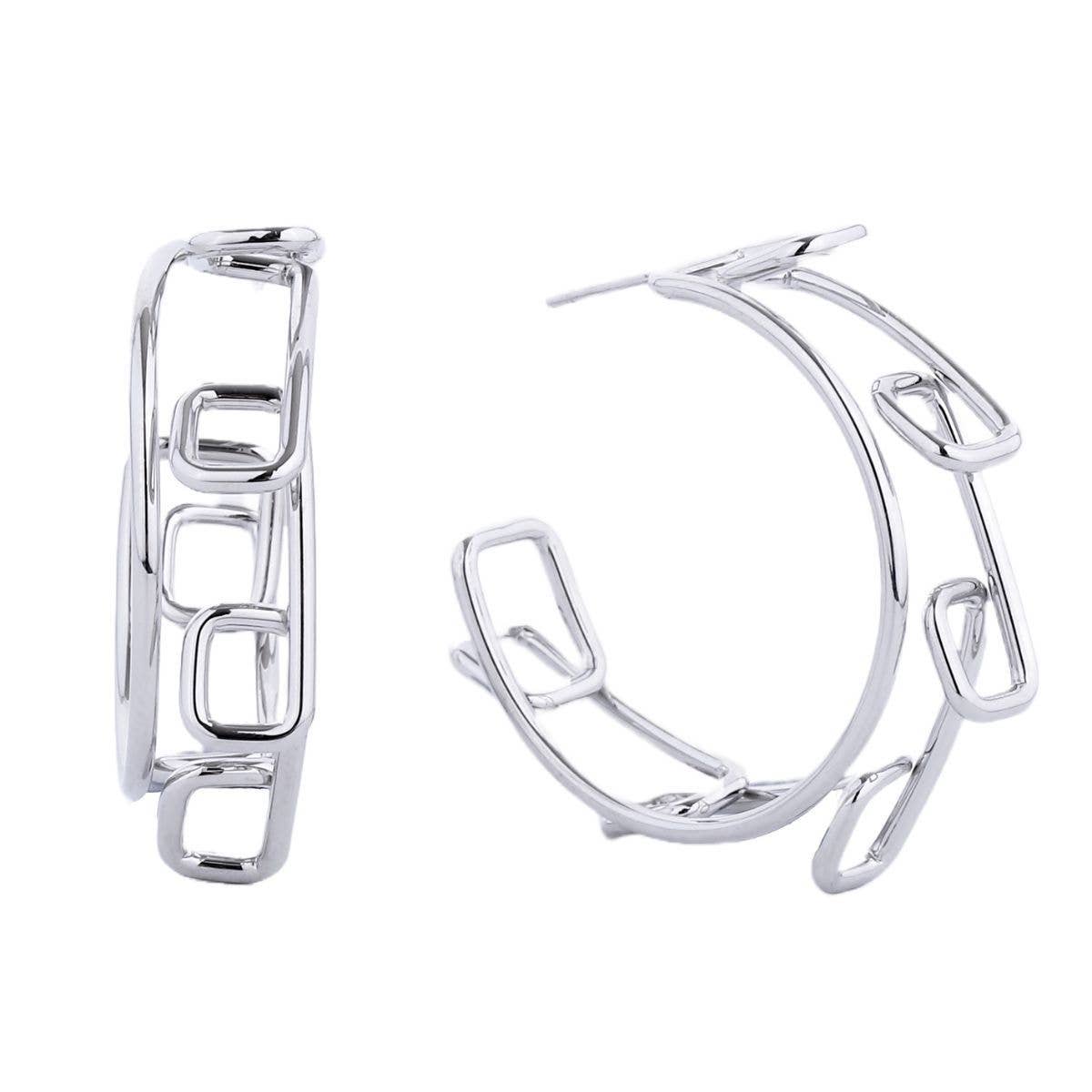 Hoop 14k White Gold Medium Geo Wire Earrings