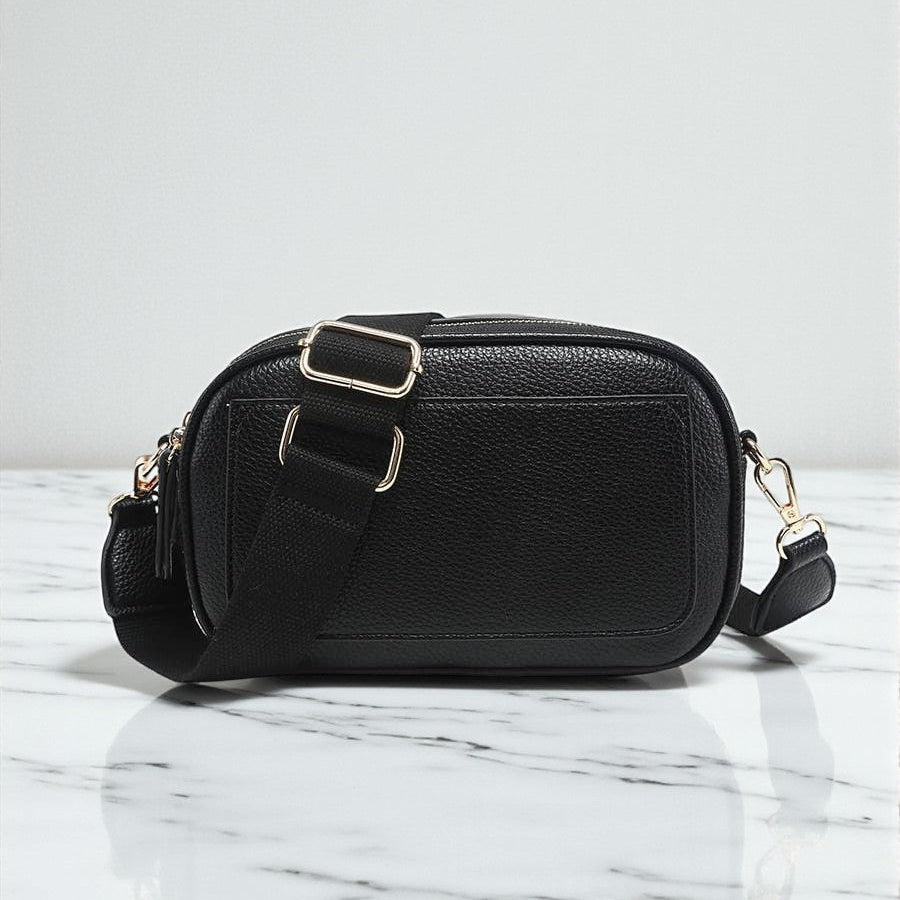 Dual Zip Crossbody w/ Slip Pocket: Black