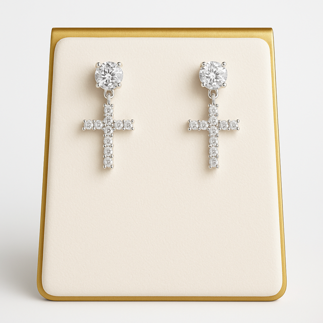 Divine Spark - Cubic Zirconia Cross Earrings