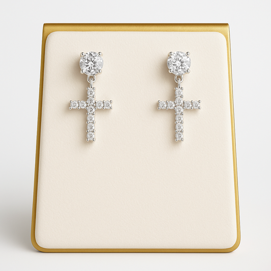 Divine Spark - Cubic Zirconia Cross Earrings