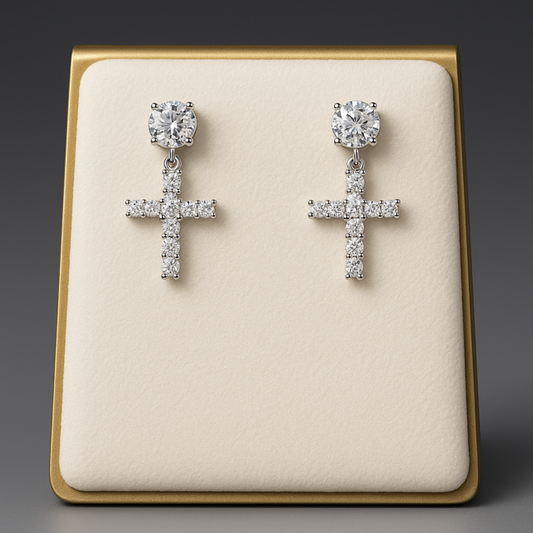 Divine Spark - Cubic Zirconia Cross Earrings