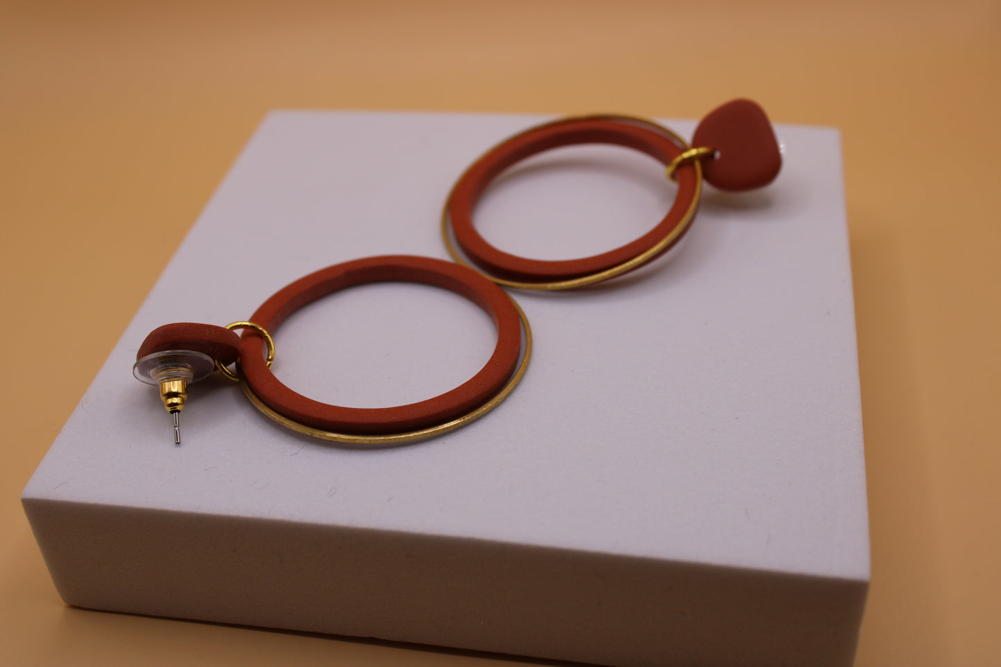 Double Hoop Stainless Steel Earrings: Burnt Orange