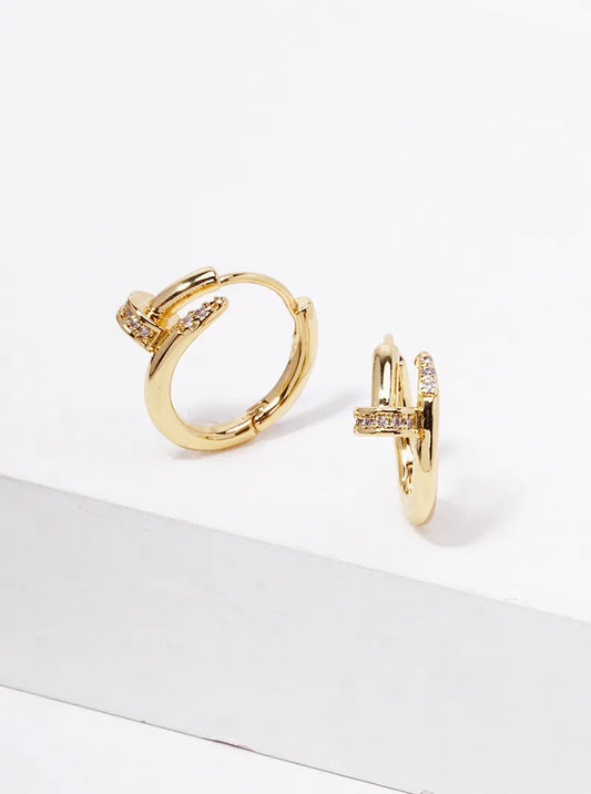 Nailed It - Simulated Nail Brass Huggie Earrings - Gold