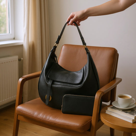 Ladies Satchel Purse Shoulder Bag: BLACK