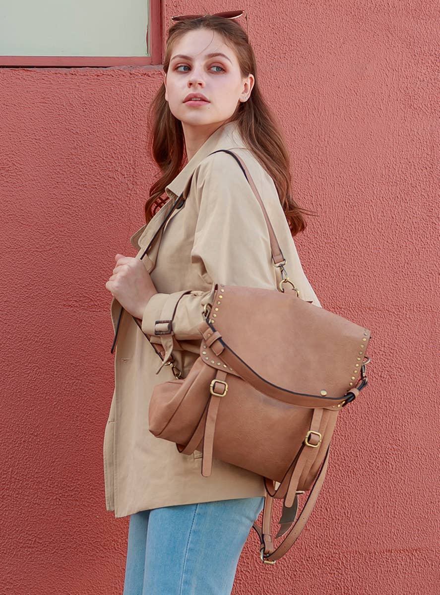 Indigo Backpack w/ Studded Details: Dusty Blue