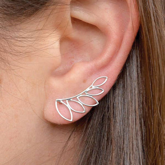 Sterling Silver Work Leaf Ear Climbers