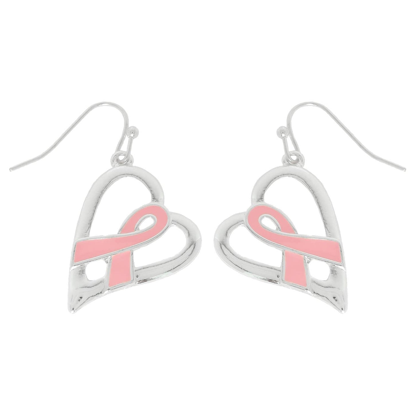 Breast Awareness Cancer Pink Ribbon Heart Earrings