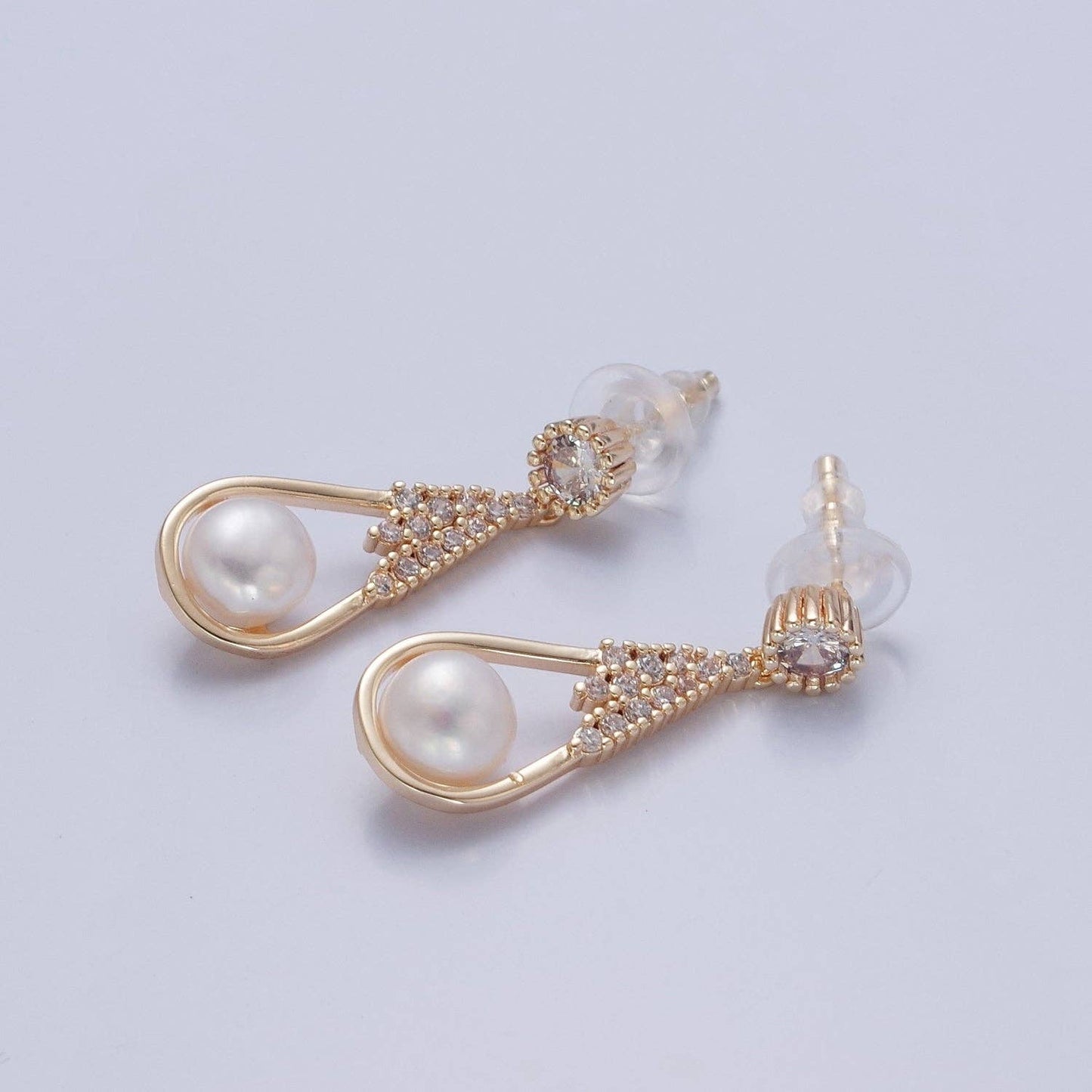 White Pearl Stud Earring with Tear Drop