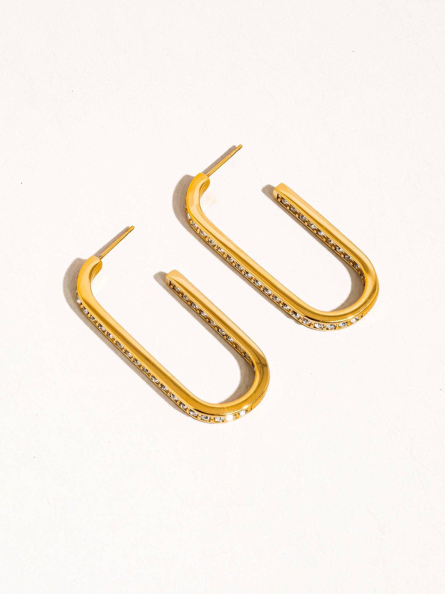 18K Gold Non-Tarnish U Hoop CZ Earring: Yellow Gold