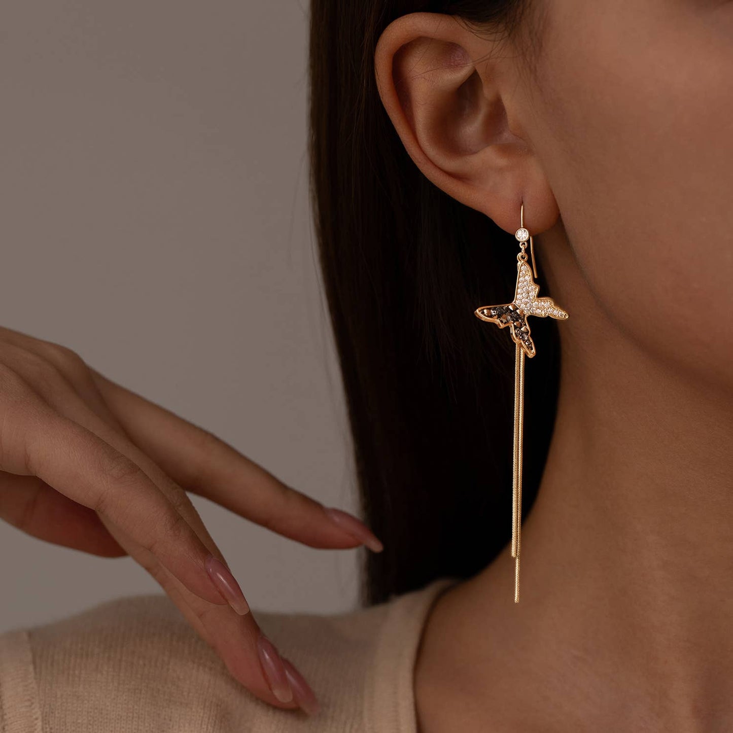 Butterfly Dangle Earrings with Rhinestone Design