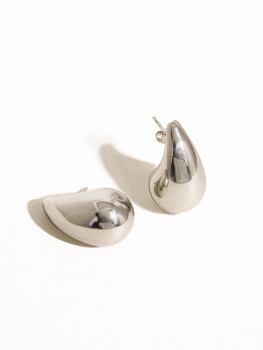 Silver Non-Tarnish Large Huggie Droplet Earring