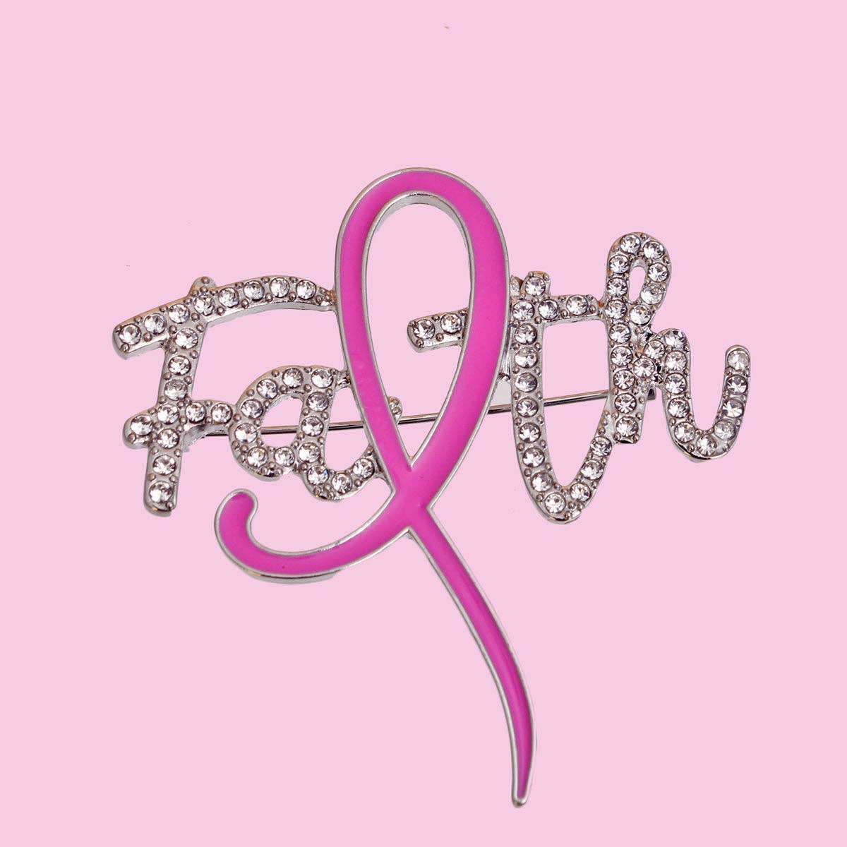 Pink Ribbon Silver Faith Brooch: Pink / Rhodium
