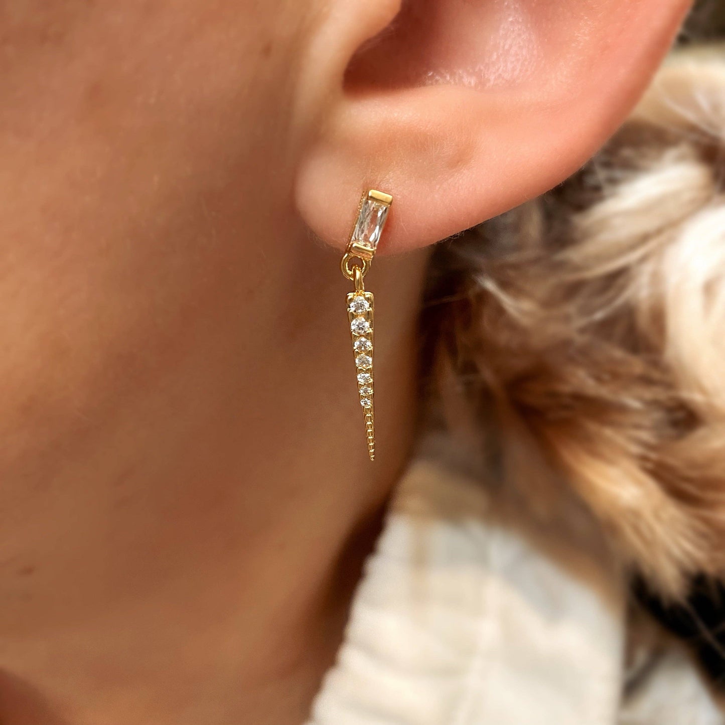 Baguette Cubic Zircon Stone with spike drop earring