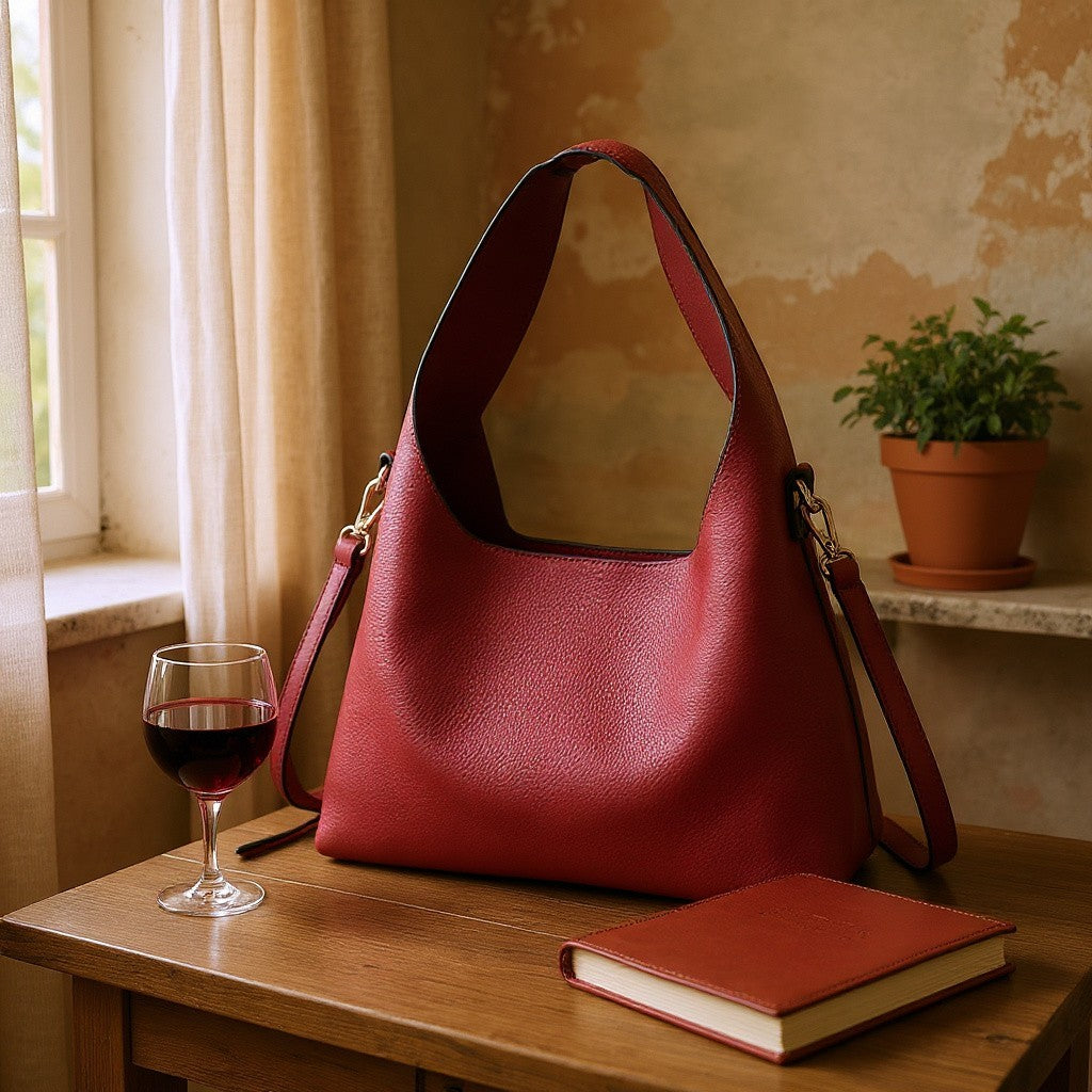 Soft Hobo w/ Inner Bag: DARK RUBY